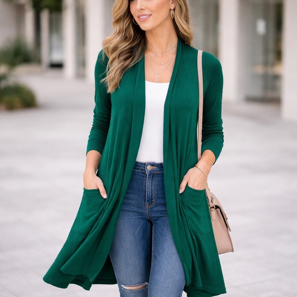 Agnes & Dora Cascade Cardigan Teal Green Side Pockets Super Soft Modal Size XS